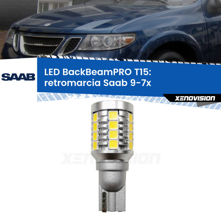 <strong>Luce retromarcia LED per Saab 9-7x</strong>  2004 - 2008. Una lampadina <b>T15</b> esageratamente spinta: 15W di potenza, 20 volte più luce delle originali.