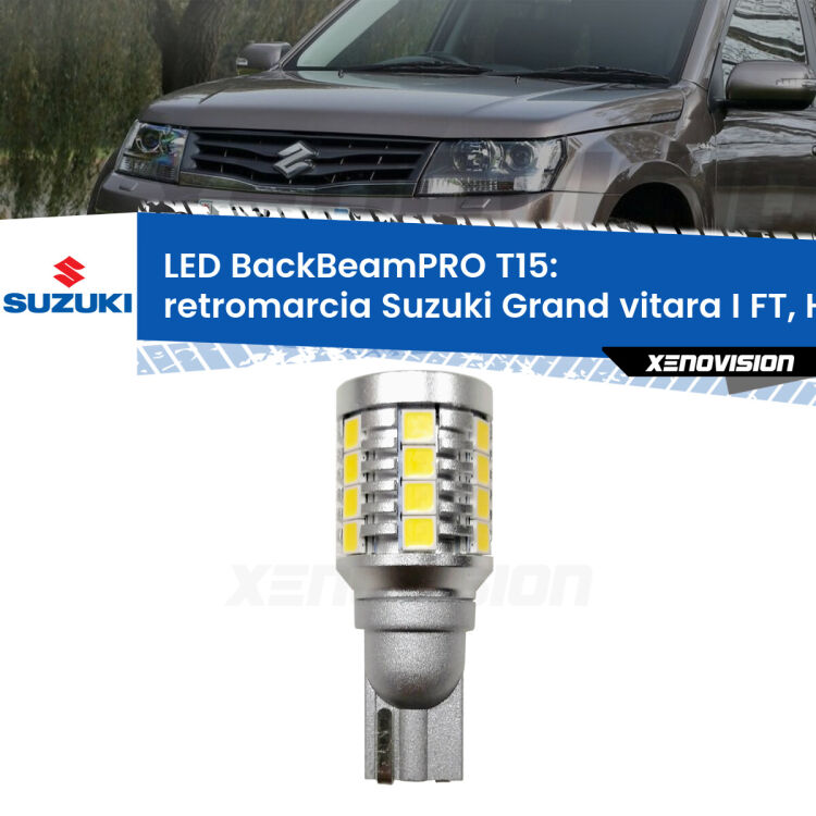 <strong>Luce retromarcia LED per Suzuki Grand vitara I</strong> FT, HT 1998 - 2006. Una lampadina <b>T15</b> esageratamente spinta: 15W di potenza, 20 volte più luce delle originali.