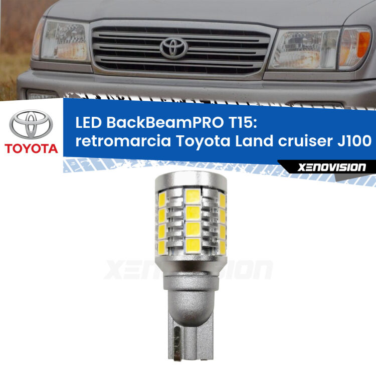 <strong>Luce retromarcia LED per Toyota Land cruiser</strong> J100 Restyling. Lampadina <b>T15</b> esageratamente spinta: 15W di potenza, 20 volte più luce delle originali.