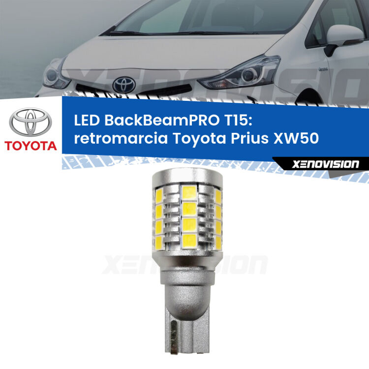 <strong>Luce retromarcia LED per Toyota Prius</strong> XW50 2015 in poi. Una lampadina <b>T15</b> esageratamente spinta: 15W di potenza, 20 volte più luce delle originali.