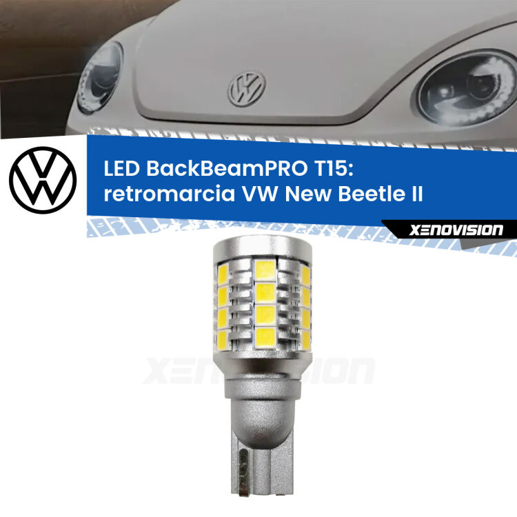 <strong>Luce retromarcia LED per VW New Beetle</strong> II 2011 - 2019. Lampadina <b>T15</b> esageratamente spinta: 15W di potenza, 20 volte più luce delle originali.