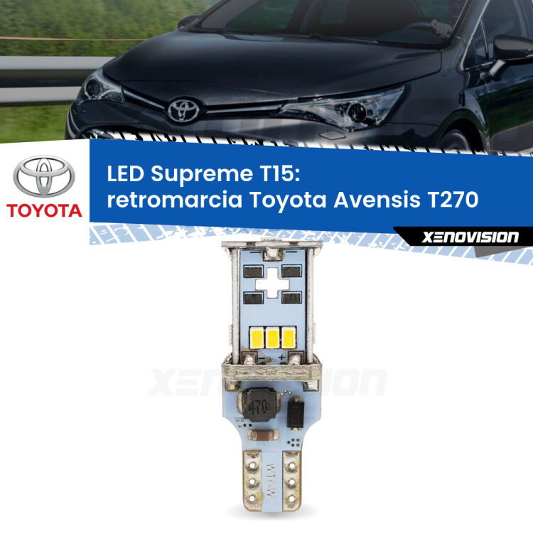 <strong>LED retromarcia per Toyota Avensis</strong> T270 2009 - 2018. 15 Chip CREE 3535, sviluppa un'incredibile potenza. Qualità Massima. Oltre 6W reali di pura potenza.