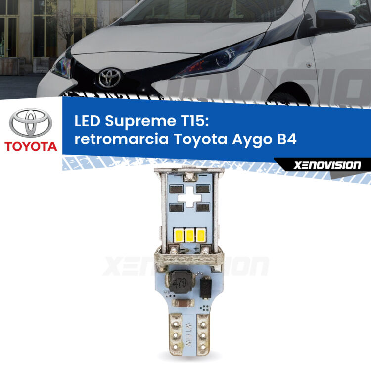 <strong>LED retromarcia per Toyota Aygo</strong> B4 2018 in poi. 15 Chip CREE 3535, sviluppa un'incredibile potenza. Qualità Massima. Oltre 6W reali di pura potenza.