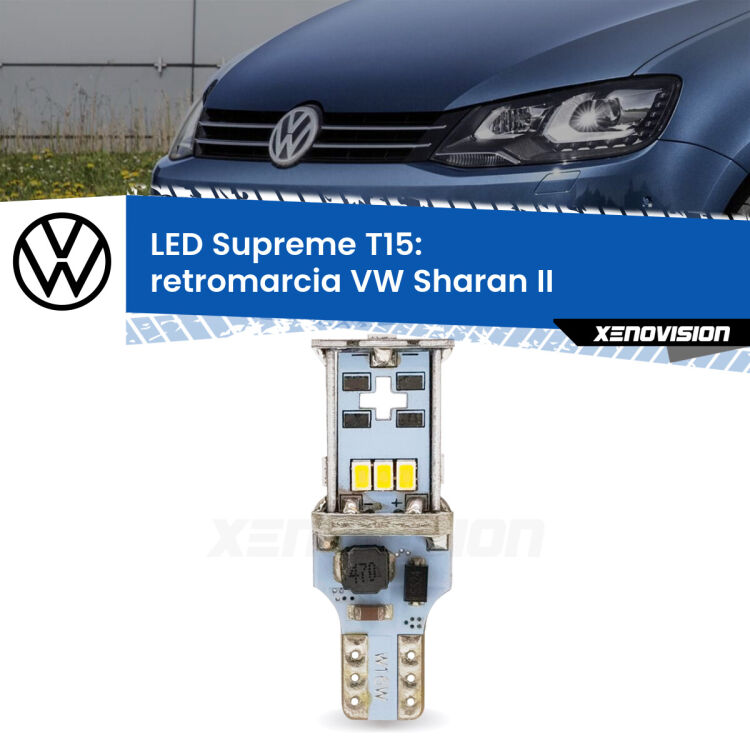 <strong>LED retromarcia per VW Sharan</strong> II 2010 - 2019. 15 Chip CREE 3535, sviluppa un'incredibile potenza. Qualità Massima. Oltre 6W reali di pura potenza.