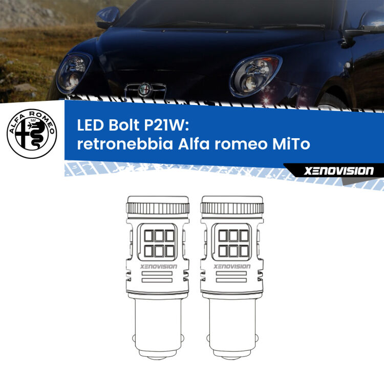 <strong>Retronebbia LED per Alfa romeo MiTo</strong>  2008 - 2018. Coppia lampade <strong>P21W</strong> modello Bolt canbus.