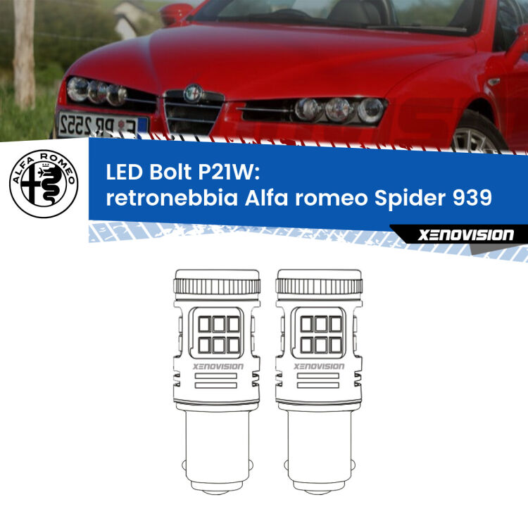 <strong>Retronebbia LED per Alfa romeo Spider</strong> 939 2006 - 2010. Coppia lampade <strong>P21W</strong> modello Bolt canbus.