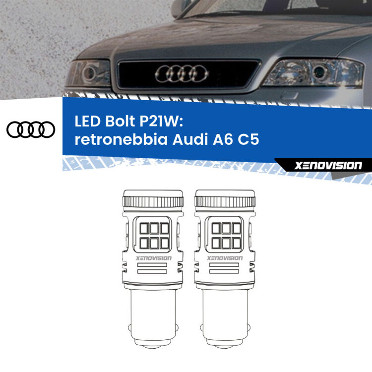 <strong>Retronebbia LED per Audi A6</strong> C5 1997 - 2004. Coppia lampade <strong>P21W</strong> modello Bolt canbus.