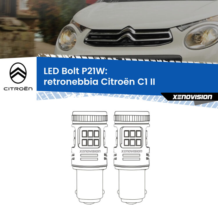 <strong>Retronebbia LED per Citroën C1</strong> II 2014 in poi. Coppia lampade <strong>P21W</strong> modello Bolt canbus.