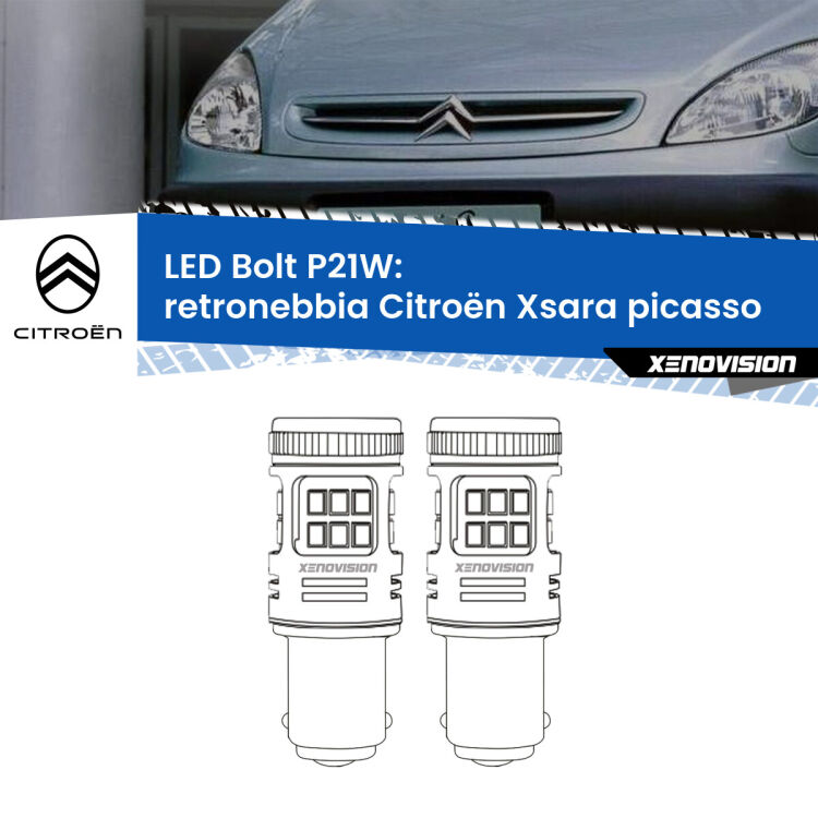 <strong>Retronebbia LED per Citroën Xsara picasso</strong>  1999 - 2012. Coppia lampade <strong>P21W</strong> modello Bolt canbus.