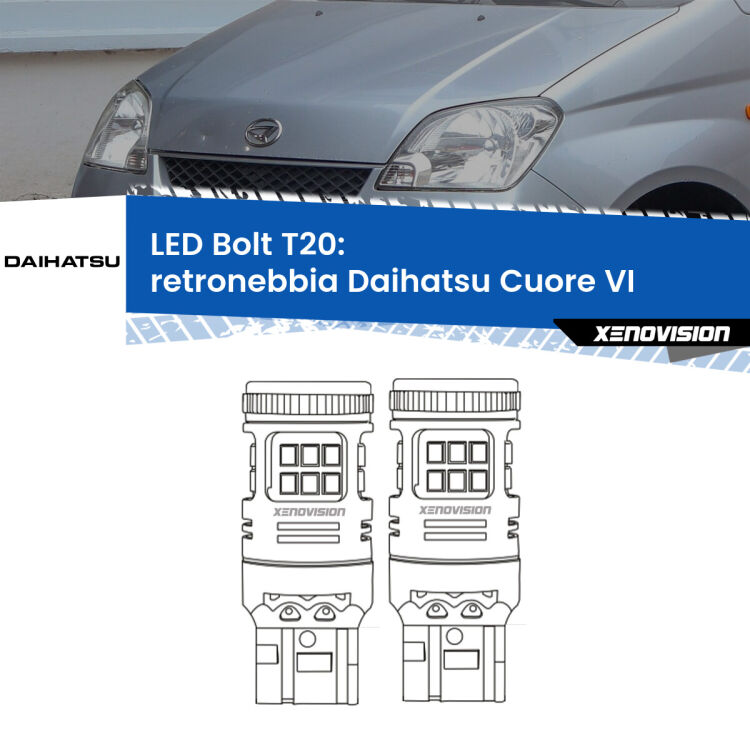 <strong>Retronebbia LED per Daihatsu Cuore VI</strong>  2003 - 2007. Coppia lampade <strong>T20</strong> modello Bolt canbus.