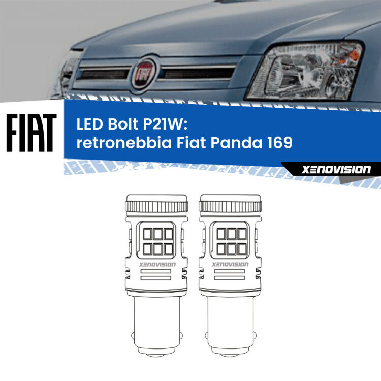 <strong>Retronebbia LED per Fiat Panda</strong> 169 2003 - 2012. Coppia lampade <strong>P21W</strong> modello Bolt canbus.