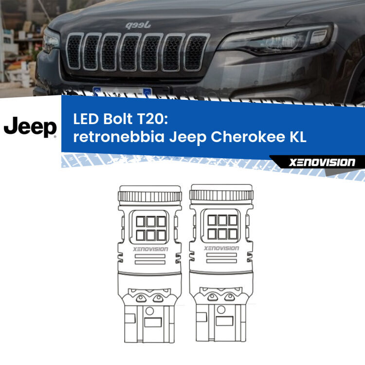 <strong>Retronebbia LED per Jeep Cherokee</strong> KL 2014 in poi. Coppia lampade <strong>T20</strong> modello Bolt canbus.