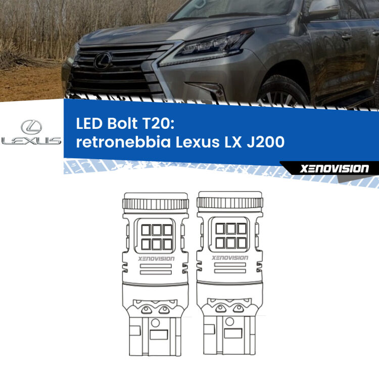 <strong>Retronebbia LED per Lexus LX</strong> J200 2007 in poi. Coppia lampade <strong>T20</strong> modello Bolt canbus.