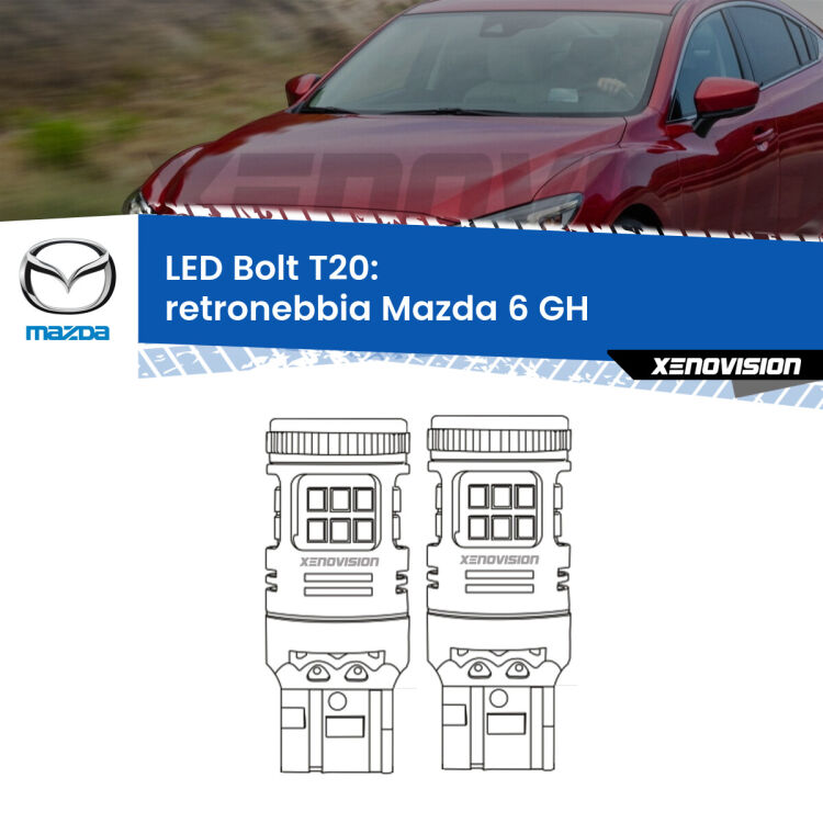 <strong>Retronebbia LED per Mazda 6</strong> GH 2007 - 2013. Coppia lampade <strong>T20</strong> modello Bolt canbus.