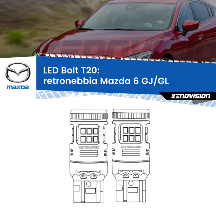 <strong>Retronebbia LED per Mazda 6</strong> GJ/GL 2012 in poi. Coppia lampade <strong>T20</strong> modello Bolt canbus.