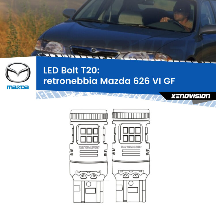 <strong>Retronebbia LED per Mazda 626 VI</strong> GF 1997 - 2002. Coppia lampade <strong>T20</strong> modello Bolt canbus.