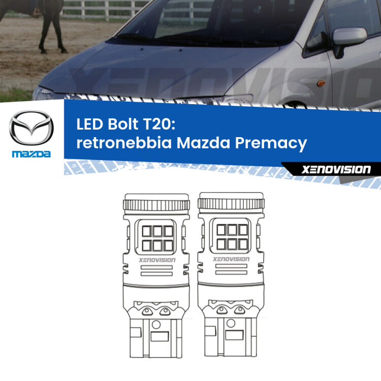 <strong>Retronebbia LED per Mazda Premacy</strong>  1999 - 2005. Coppia lampade <strong>T20</strong> modello Bolt canbus.