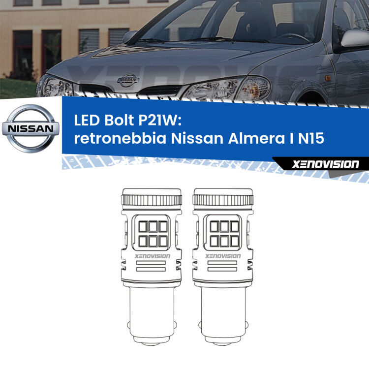 <strong>Retronebbia LED per Nissan Almera I</strong> N15 1995 - 2000. Coppia lampade <strong>P21W</strong> modello Bolt canbus.