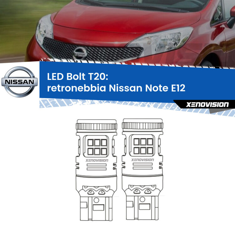 <strong>Retronebbia LED per Nissan Note</strong> E12 2013 in poi. Coppia lampade <strong>T20</strong> modello Bolt canbus.