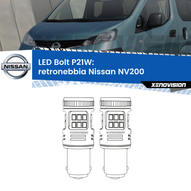 <strong>Retronebbia LED per Nissan NV200</strong>  2010 - 2019. Coppia lampade <strong>P21W</strong> modello Bolt canbus.