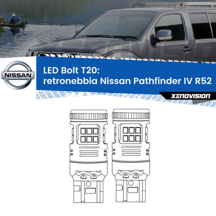 <strong>Retronebbia LED per Nissan Pathfinder IV</strong> R52 2012 in poi. Coppia lampade <strong>T20</strong> modello Bolt canbus.