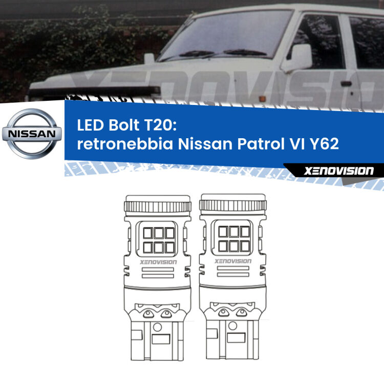 <strong>Retronebbia LED per Nissan Patrol VI</strong> Y62 2010 in poi. Coppia lampade <strong>T20</strong> modello Bolt canbus.