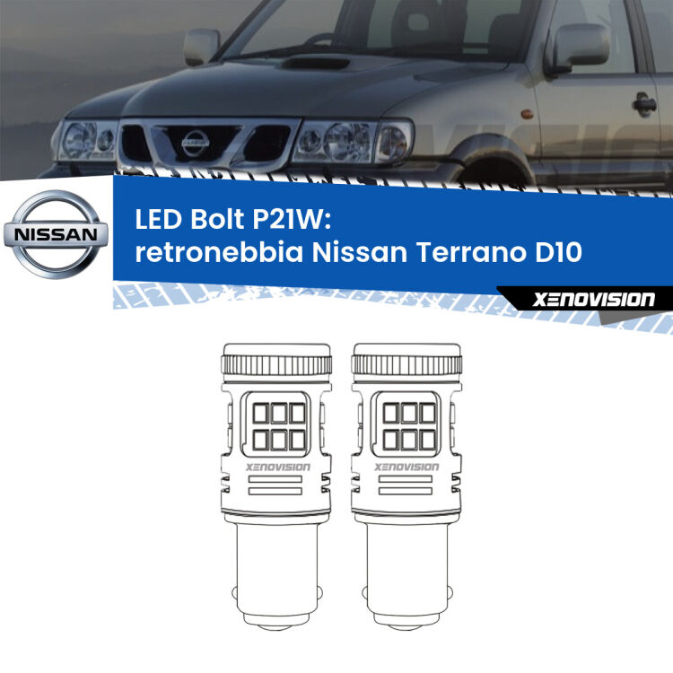 <strong>Retronebbia LED per Nissan Terrano</strong> D10 2013 in poi. Coppia lampade <strong>P21W</strong> modello Bolt canbus.