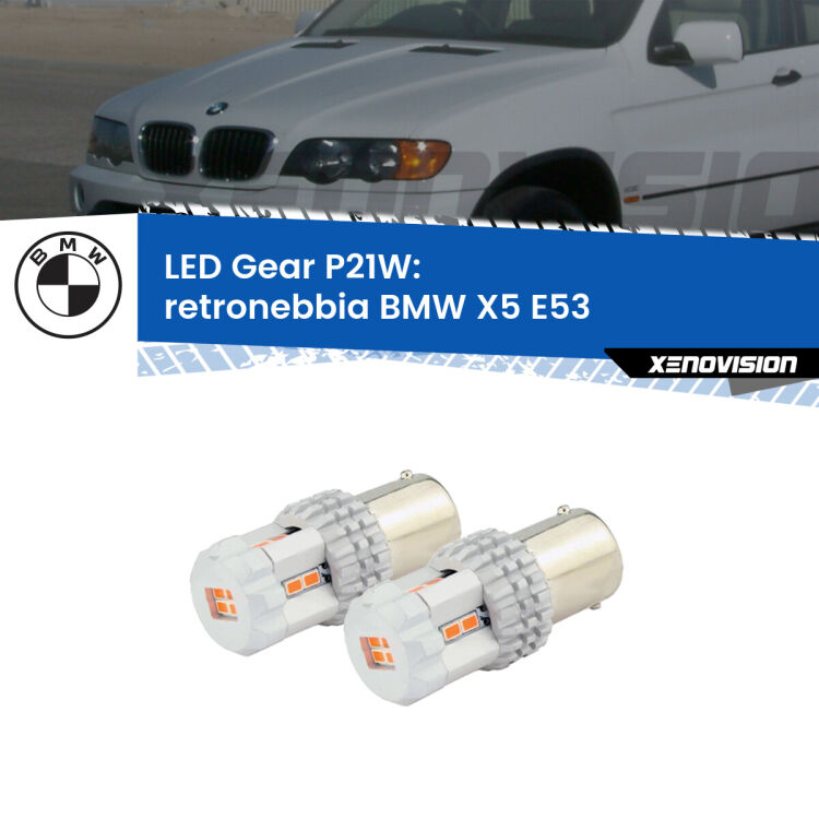 <p>Coppia <strong>LED P21W Rossi per </strong><strong>Retronebbia</strong> <strong>BMW</strong> <strong>X5 </strong>(E53) 1999 - 2005: ultracompatti, illuminazione a 360 gradi e Canbus. Qualità Massima.</p>
<div> </div>