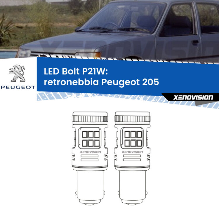 <strong>Retronebbia LED per Peugeot 205</strong>  1983 - 1999. Coppia lampade <strong>P21W</strong> modello Bolt canbus.