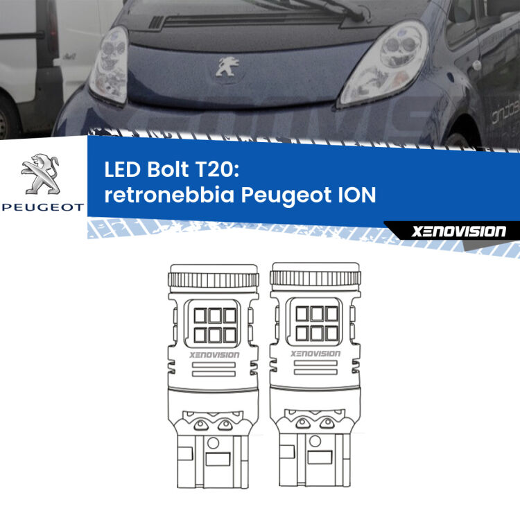 <strong>Retronebbia LED per Peugeot ION</strong>  2010 - 2019. Coppia lampade <strong>T20</strong> modello Bolt canbus.