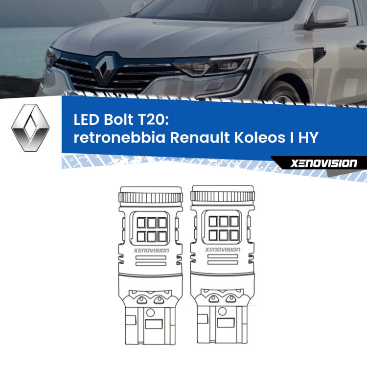 <strong>Retronebbia LED per Renault Koleos I</strong> HY 2006 - 2015. Coppia lampade <strong>T20</strong> modello Bolt canbus.