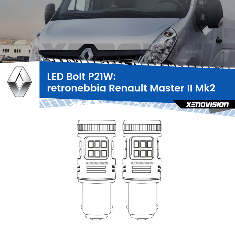 <strong>Retronebbia LED per Renault Master II</strong> Mk2 1998 - 2009. Coppia lampade <strong>P21W</strong> modello Bolt canbus.