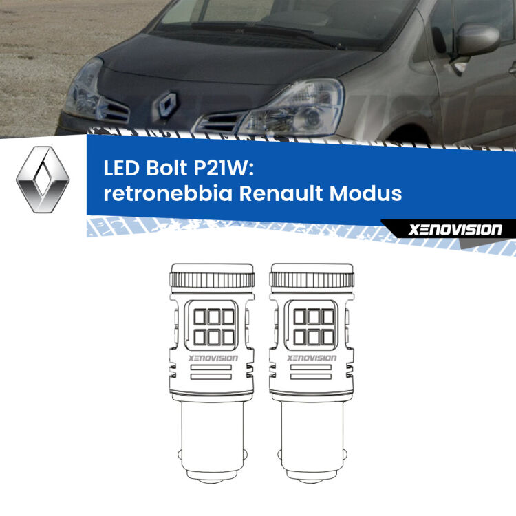 <strong>Retronebbia LED per Renault Modus</strong>  2004 - 2012. Coppia lampade <strong>P21W</strong> modello Bolt canbus.