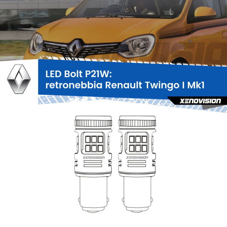 <strong>Retronebbia LED per Renault Twingo I</strong> Mk1 1993 - 2006. Coppia lampade <strong>P21W</strong> modello Bolt canbus.