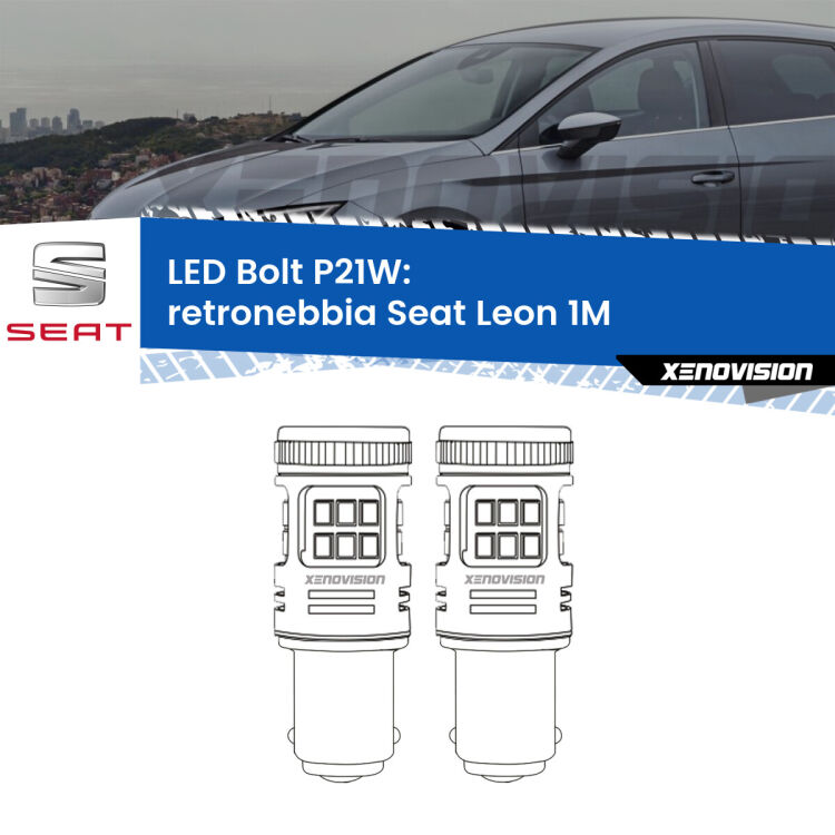 <strong>Retronebbia LED per Seat Leon</strong> 1M 1999 - 2006. Coppia lampade <strong>P21W</strong> modello Bolt canbus.