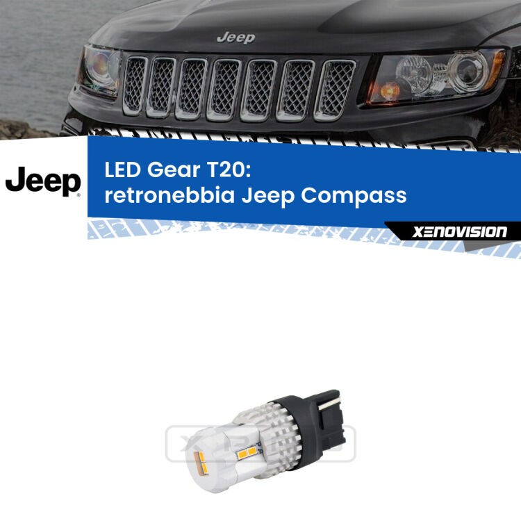 <strong>Retronebbia LED per Jeep Compass</strong>  2011 - 2016. Lampada <strong>T20</strong> rossa modello Gear.