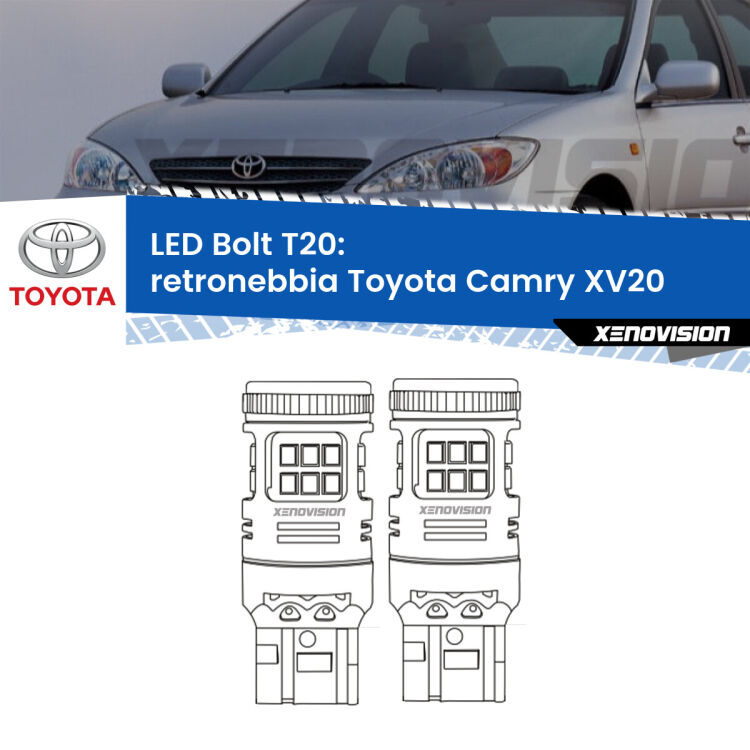 <strong>Retronebbia LED per Toyota Camry</strong> XV20 1996 - 2001. Coppia lampade <strong>T20</strong> modello Bolt canbus.