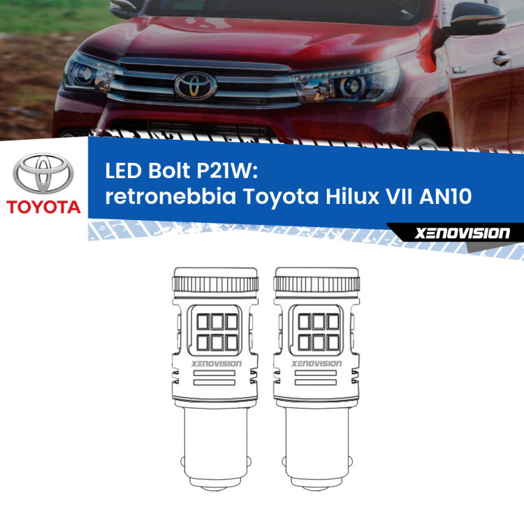 <strong>Retronebbia LED per Toyota Hilux VII</strong> AN10 2004 - 2015. Coppia lampade <strong>P21W</strong> modello Bolt canbus.