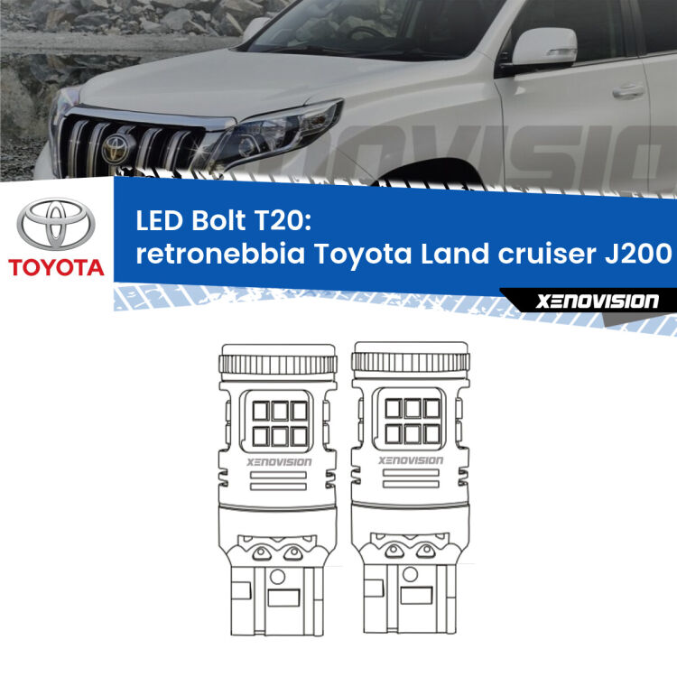 <strong>Retronebbia LED per Toyota Land cruiser</strong> J200 2007 in poi. Coppia lampade <strong>T20</strong> modello Bolt canbus.