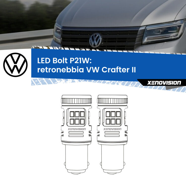 <strong>Retronebbia LED per VW Crafter</strong> II 2016 in poi. Coppia lampade <strong>P21W</strong> modello Bolt canbus.