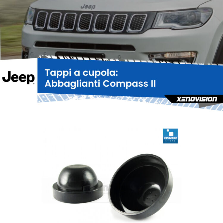 <strong>Tappi coprifaro a cupola</strong> per Abbaglianti Jeep Compass: indispensabili per kit LED a ventola. Evitano il soffocamento ventole e fulminazione del kit LED.