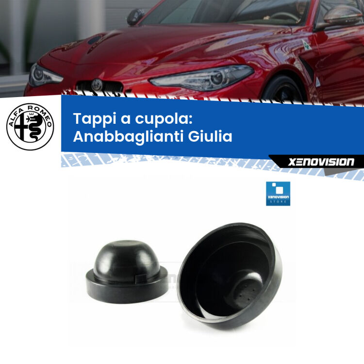 <strong>Tappi coprifaro a cupola</strong> per Anabbaglianti Alfa romeo Giulia: indispensabili per kit LED a ventola. Evitano il soffocamento ventole e fulminazione del kit LED.