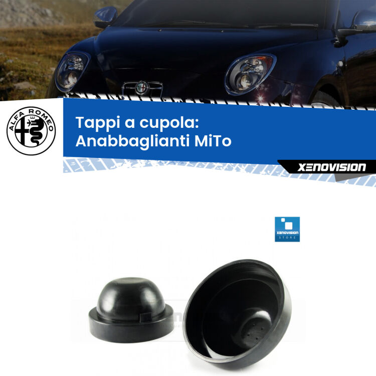 <strong>Tappi coprifaro a cupola</strong> per Anabbaglianti Alfa romeo MiTo: indispensabili per kit LED a ventola. Evitano il soffocamento ventole e fulminazione del kit LED.