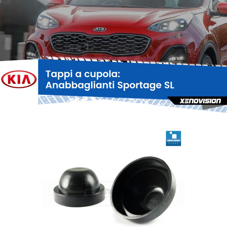 <strong>Tappi coprifaro a cupola</strong> per Anabbaglianti KIA Sportage: indispensabili per kit LED a ventola. Evitano il soffocamento ventole e fulminazione del kit LED.