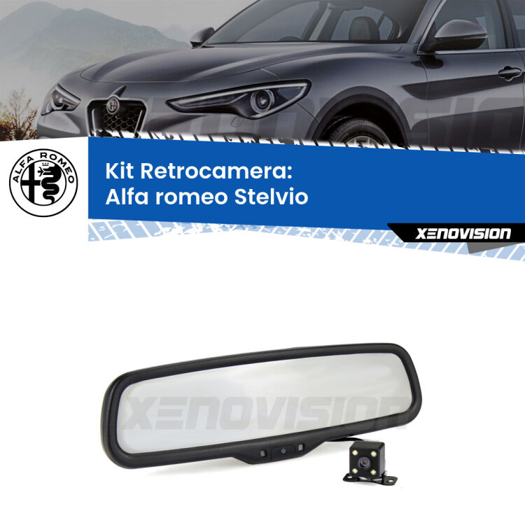 Kit Telecamera Parcheggio e Specchietto retrovisore con display invisibile per Alfa romeo Stelvio . Spento è identico all’originale. In retromarcia, l’immagine appare in un riquadro prima invisibile