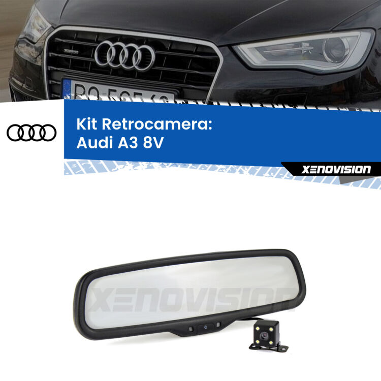 Kit Telecamera Parcheggio e Specchietto retrovisore con display invisibile per Audi A3 8V. Spento è identico all’originale. In retromarcia, l’immagine appare in un riquadro prima invisibile