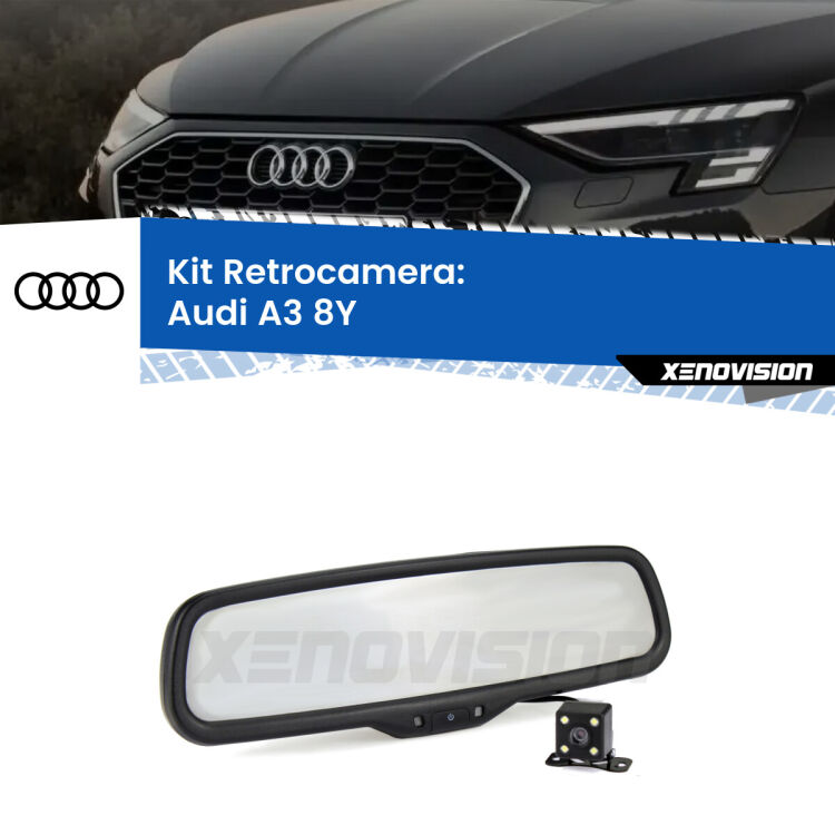 Kit Telecamera Parcheggio e Specchietto retrovisore con display invisibile per Audi A3 8Y. Spento è identico all’originale. In retromarcia, l’immagine appare in un riquadro prima invisibile