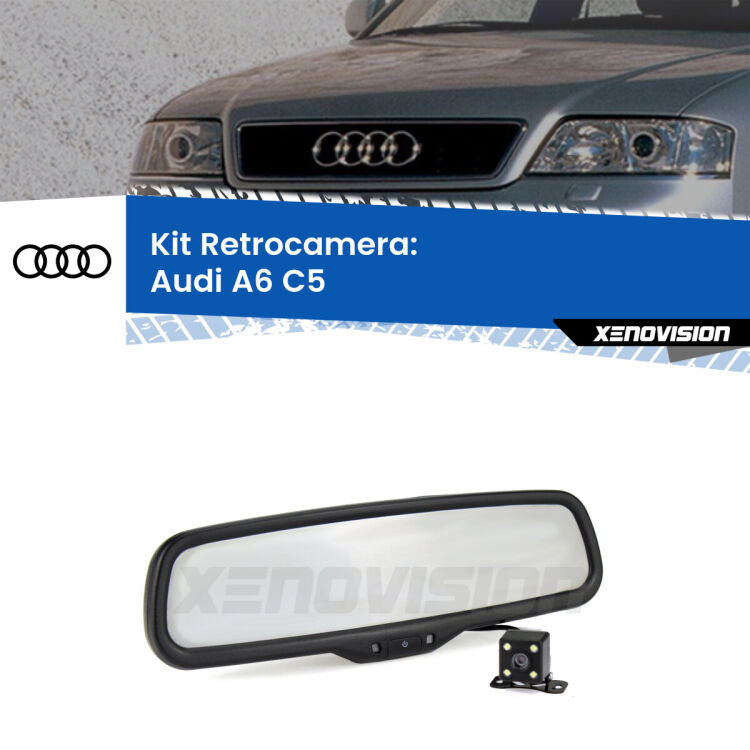 Kit Telecamera Parcheggio e Specchietto retrovisore con display invisibile per Audi A6 C5. Spento è identico all’originale. In retromarcia, l’immagine appare in un riquadro prima invisibile