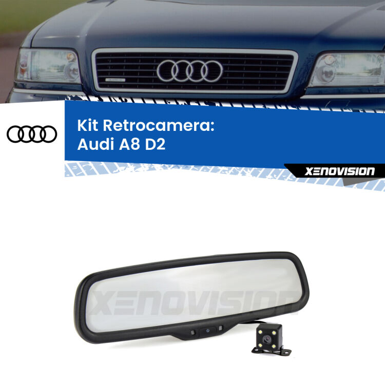 Kit Telecamera Parcheggio e Specchietto retrovisore con display invisibile per Audi A8 D2. Spento è identico all’originale. In retromarcia, l’immagine appare in un riquadro prima invisibile