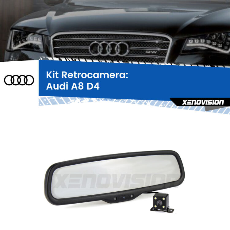 Kit Telecamera Parcheggio e Specchietto retrovisore con display invisibile per Audi A8 D4. Spento è identico all’originale. In retromarcia, l’immagine appare in un riquadro prima invisibile